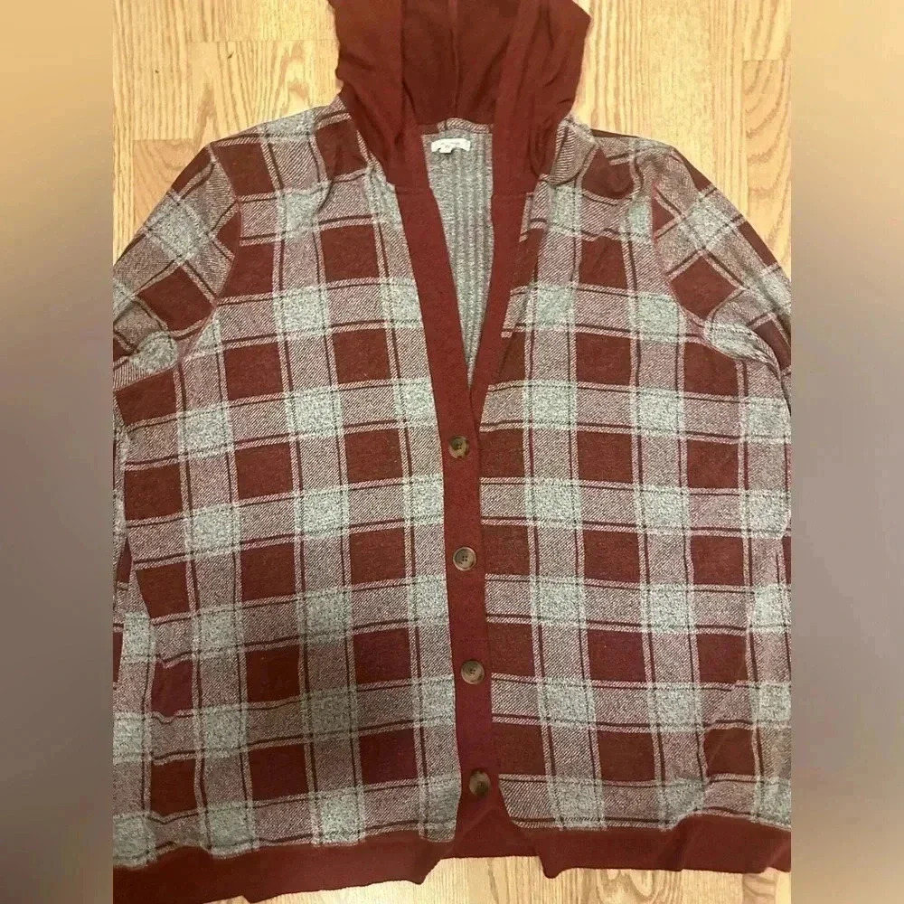 Buffalo Plaid Plus Size Button Up Hooded Cardigan Size 4XL